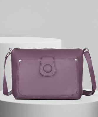 Leather Land Purple Sling Bag Button Sling In Purple
