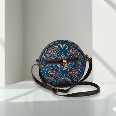 rahulecom Blue Sling Bag Trendy Blue Printed Round Sling Bag for Women & Girls | Stylish Daily Use Bag