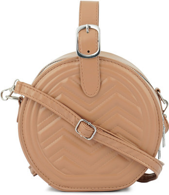 London Rag Tan Sling Bag Tan Round Quilted Sling Bag