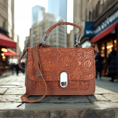 zufisha Tan Sling Bag Women Embossed Textured Flap Sling Bag with Adjustable Strap