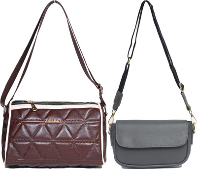 Despacito Brown, Grey Sling Bag Designer sling bag(Pack of 2)