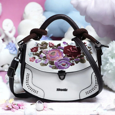 Exotic White Satchel Vintage Floral Embroidery Sling Bag