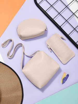LEGAL BRIBE Beige Sling Bag Crock Style Pouch Combo of 3(Pack of 3)