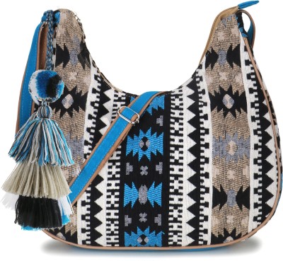 Anekaant Beige, Blue Sling Bag Tribal