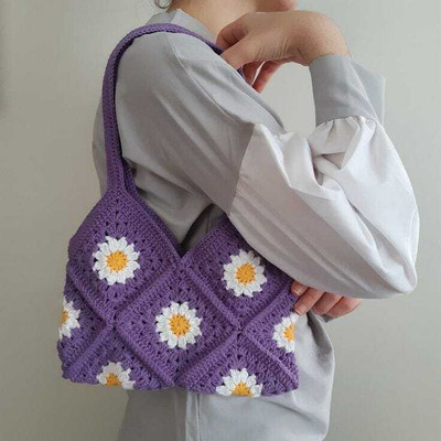 ZORA CRAFT Purple, White, Yellow Shoulder Bag Crochet handmade shoulder bag