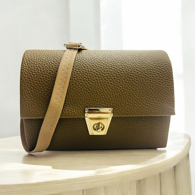 Skorpio Khaki Sling Bag Classy Stylish Sling Bag With long adjustable straps Golden lock button