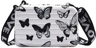 Sapetro White, Black Sling Bag ButterFly printed crossbody & Mini Suitcase Sling Box Bag For Women's And Girls