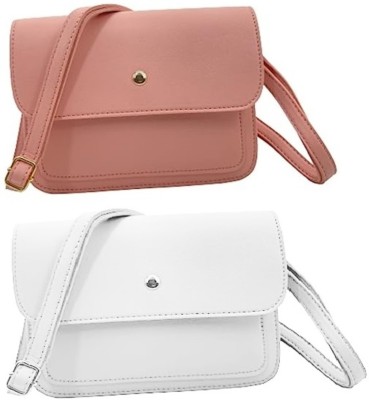 MOMISY Pink, White Sling Bag Combo of Sling Bag Pink & Sling Bag White(Pack of 2)