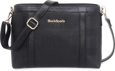 black spade Black Sling Bag Black Checked Pattern PU Structured Solid