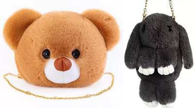 Nappmall Black, Brown Sling Bag Cute Cartoon Rabbit(Pack of 2)