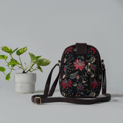 Hamensch Black Sling Bag Printed Mobile Sling Bag
