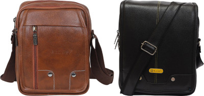 Blowzy Tan, Black Sling Bag Cross Body Travel Office Business Messenger One Side Men & Women Sling Bag(Pack of 2)