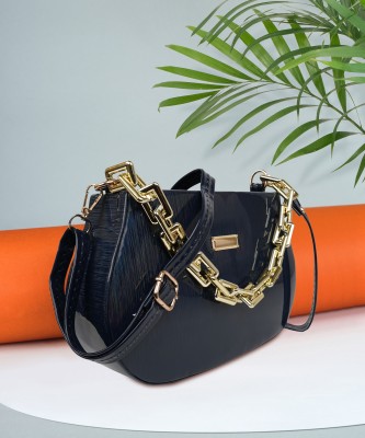 ROLEXO Black Sling Bag Stylish Fancy Fashionable Gold Chain Strap Shoulder Crossbody Slingbag For Women