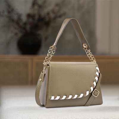 CLASKO Khaki Hand-held Bag Trendy Women Shoulder Sling Bag with Chain Handle and Structured Handheld Style