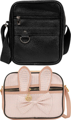 Yari Black, Pink, Pink Sling Bag Stylish Forever Young Sling Bag For Women And Girls(Pack of 2)
