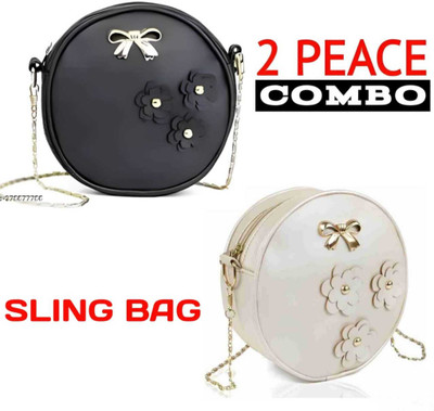 house of common Beige, Black Sling Bag DHL_BKBE_12(Pack of 2)