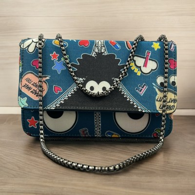 clarisjames Multicolor Sling Bag Navy blue, chain handle printed slingbag women