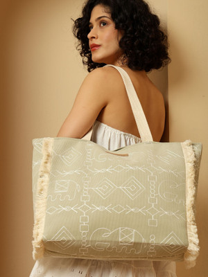ENSAC Green Hand-held Bag Women’s Light Green Printed Canvas Tote Bag