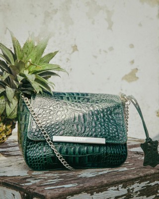 Sitara Green Sling Bag Crocodile Print Leather Chain Sling Bag