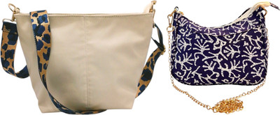 Dakota Beige, Blue Sling Bag with Detachable Dark Blue Belt for Girls & Women(Pack of 2)
