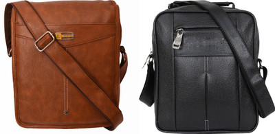 Blowzy Black, Tan Sling Bag Cross Body Travel Office Business Messenger One Side Men & Women Sling Bag(Pack of 2)
