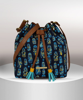 FUNK FOR HIRE Blue Sling Bag Women Doll Printed Drawstring Canvas Sling Bag Navy Blue