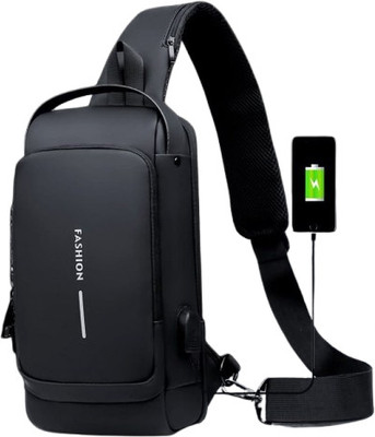 Shopaholic Black Sling Bag Anti -Theft Water Resistant Cross Body Bag with USB Charging Port
