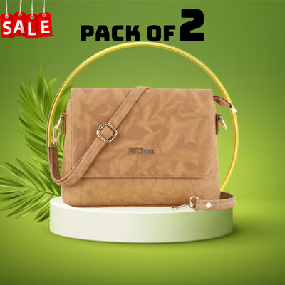 BFTPRIME Beige Sling Bag BFT-07-FLAP-2 SET(Pack of 2)