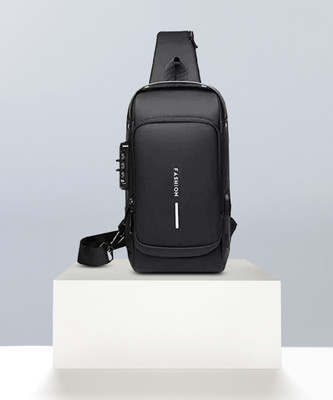 NAVRANGI Black Shoulder Bag Sling Bag Business Men Bag Chest Crossbody bags with USB Charging Port