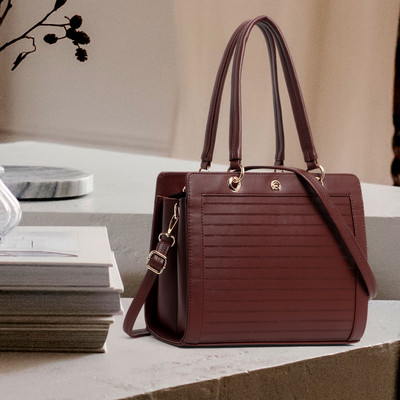 Martucci Brown Sling Bag Structured Handbag with Adjustable and Detachable Strap for Women