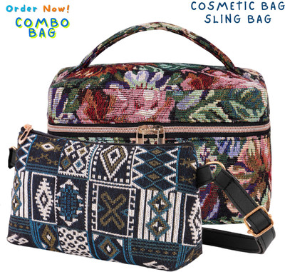 Fadak Multicolor Sling Bag Dual Delight – Designer Cosmetic + Sling Bag Set(Pack of 2)
