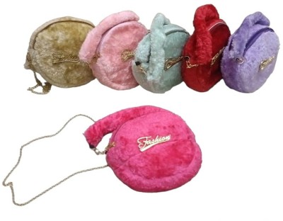 YEF Multicolor Sling Bag Pack of 1 Pc Round Shaped Plush Fur Sling Cum Small Handle Purse