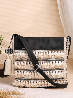 Anekaant Beige, Black Sling Bag Boho