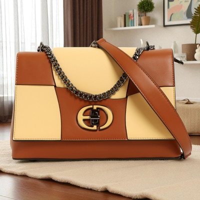 Exotic Premium Brown Satchel Sophisticated Flap Closure Chain Handle Handbag