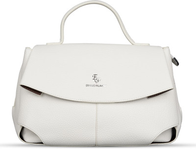 Erminio Palamino White Satchel Luxury Belle Flap Top Handle Satchel – Elegant Pebbled Vegan Leather Handbag