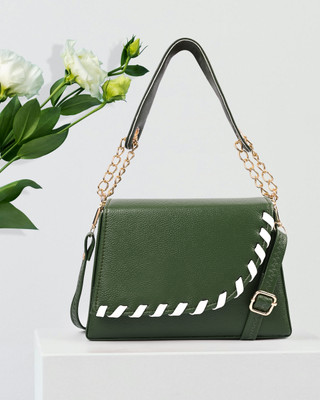 CLASKO Green Hand-held Bag Trendy Women Shoulder Sling Bag with Chain Handle and Structured Handheld Style