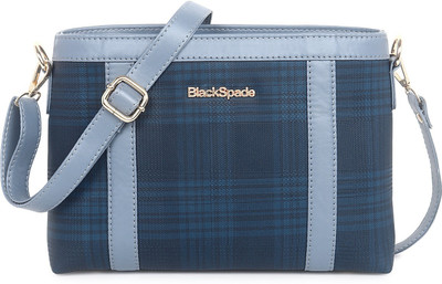 black spade Blue Sling Bag Checked Pattern PU Structured Solid