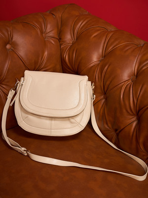 Mast & Harbour Beige Sling Bag Women's Textured PU Half Moon Sling Bag