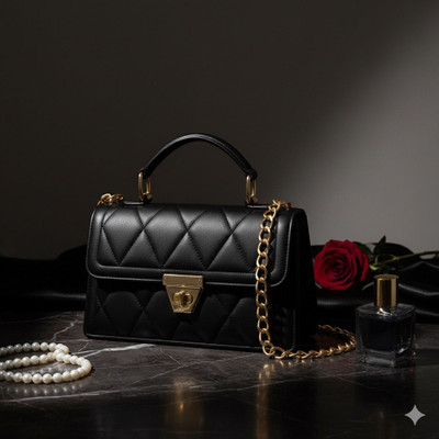 Five Traders Black Sling Bag Black Quilted Handbag for Women