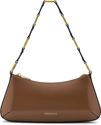 Miraggio Brown Shoulder Bag Partywear Stylish Glossy Texture