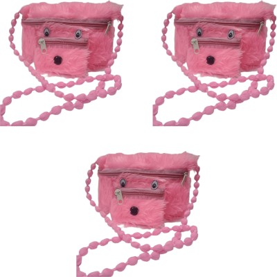 drafactice Pink Sling Bag Combo ( Pack Of 3 ) Girls Kids Purse Mini Artificial Fur Handbags Cross Body(Pack of 3)