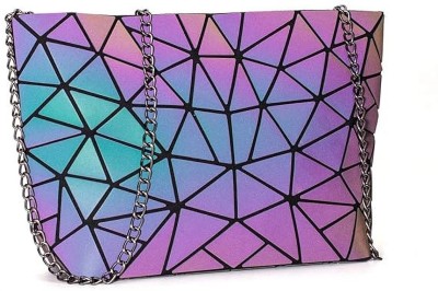 saysha Pink Sling Bag Geometric Luminous Clutch Handbag for Women Holographic Reflective Crossbody Bag