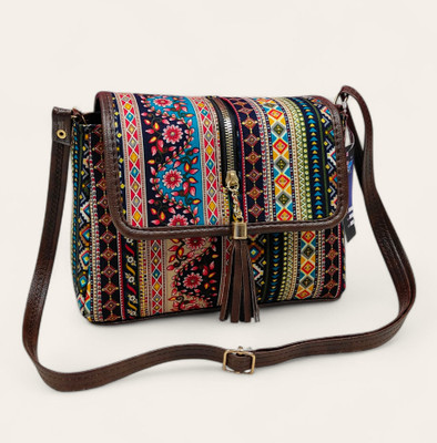 MAYLISS Blue Sling Bag Cotton Fabric sling/Full handwork sling/Partywear Sling/Long sling/Wedding Sling