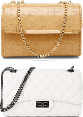 Bag ward Yellow, White Sling Bag Stylish Fancy Unique Design Sling Bag For Women's/Girls(Pack of 2)