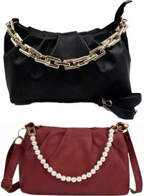 RANDAM Black, Maroon Sling Bag PU - Leather Tote Bag for Women Female Large Capacity Shoulder Bag Handbags.(Pack of 2)