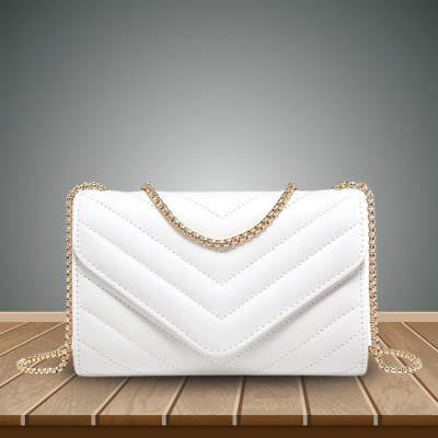 LIKE STYLE White, White Sling Bag Casual Pretty Sling Bag with Metallic Strap