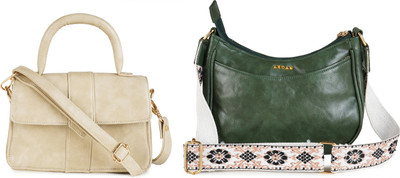 Dakota Beige, Green Sling Bag Vegan Leather Handbag/Sling Bag/Cross-Body Bag for Girls & Women(Pack of 2)