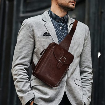 ABYS Brown Shoulder Bag Genuine Leather Trendy Cross Body Bag for Men & Women