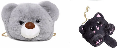 Nappmall Black, Multicolor Sling Bag Cute Cat Shoulder Bag Messenger Bags Crossbody Unique designer bag With chain(Pack of 2)