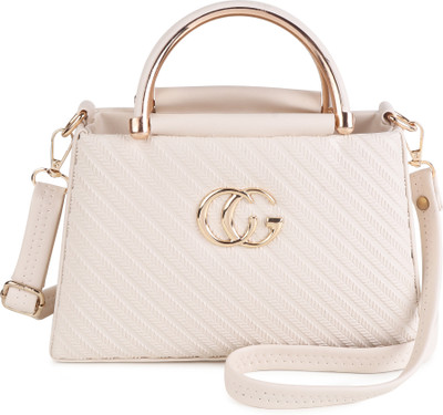 la glare Beige Sling Bag Sling Cross body Bag for women with Golden Handle | Offwhite